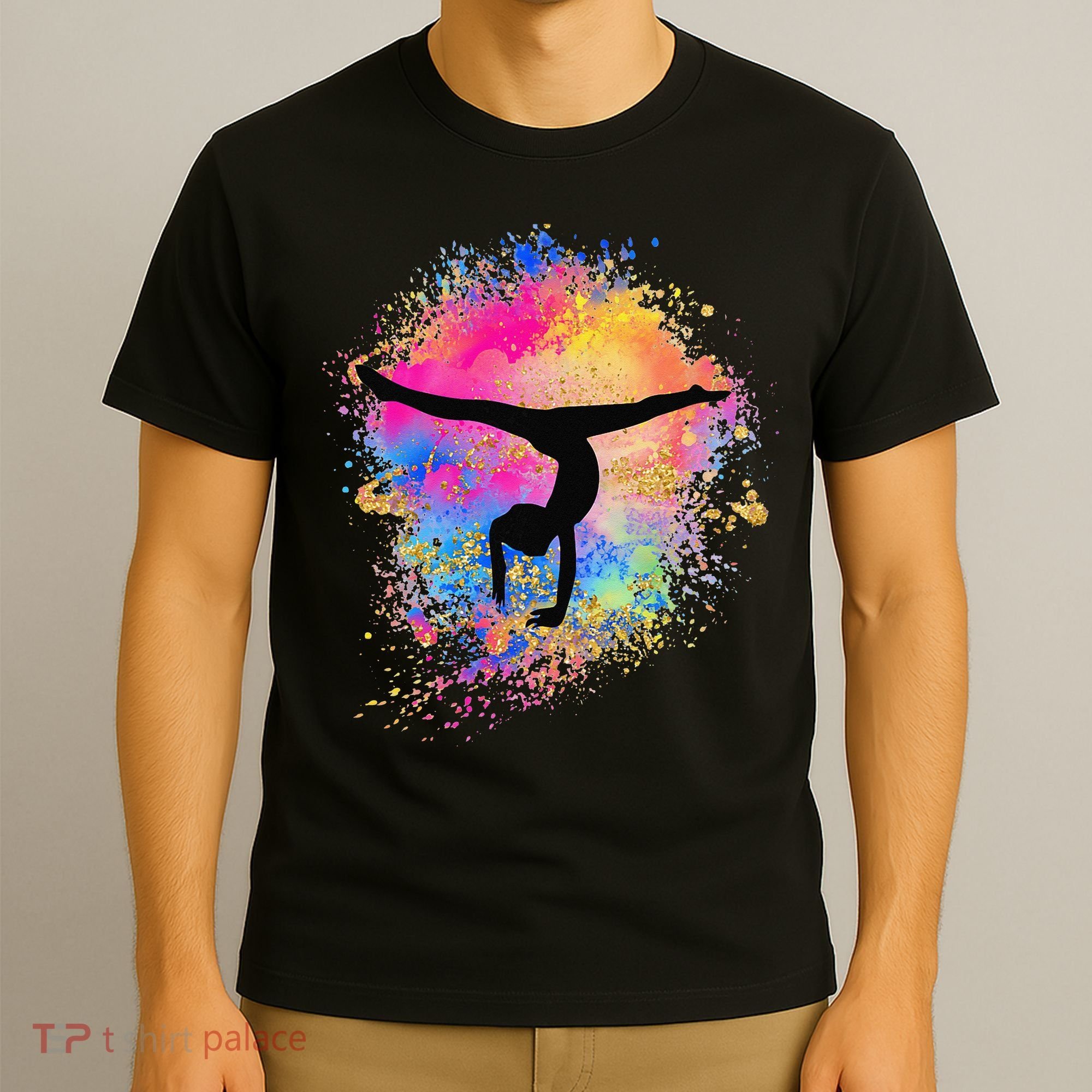 Rainbow Gymnastics Female Gymnast Silhouette HandStand T-Shirt