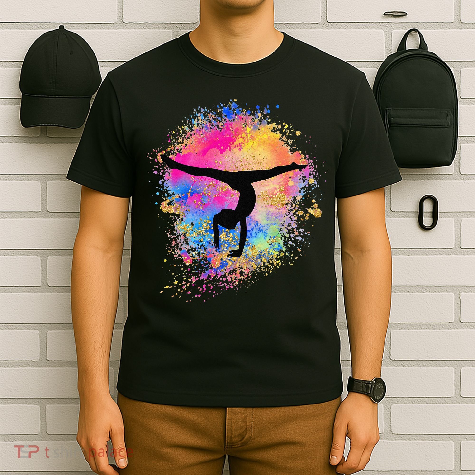 Rainbow Gymnastics Female Gymnast Silhouette HandStand T-Shirt