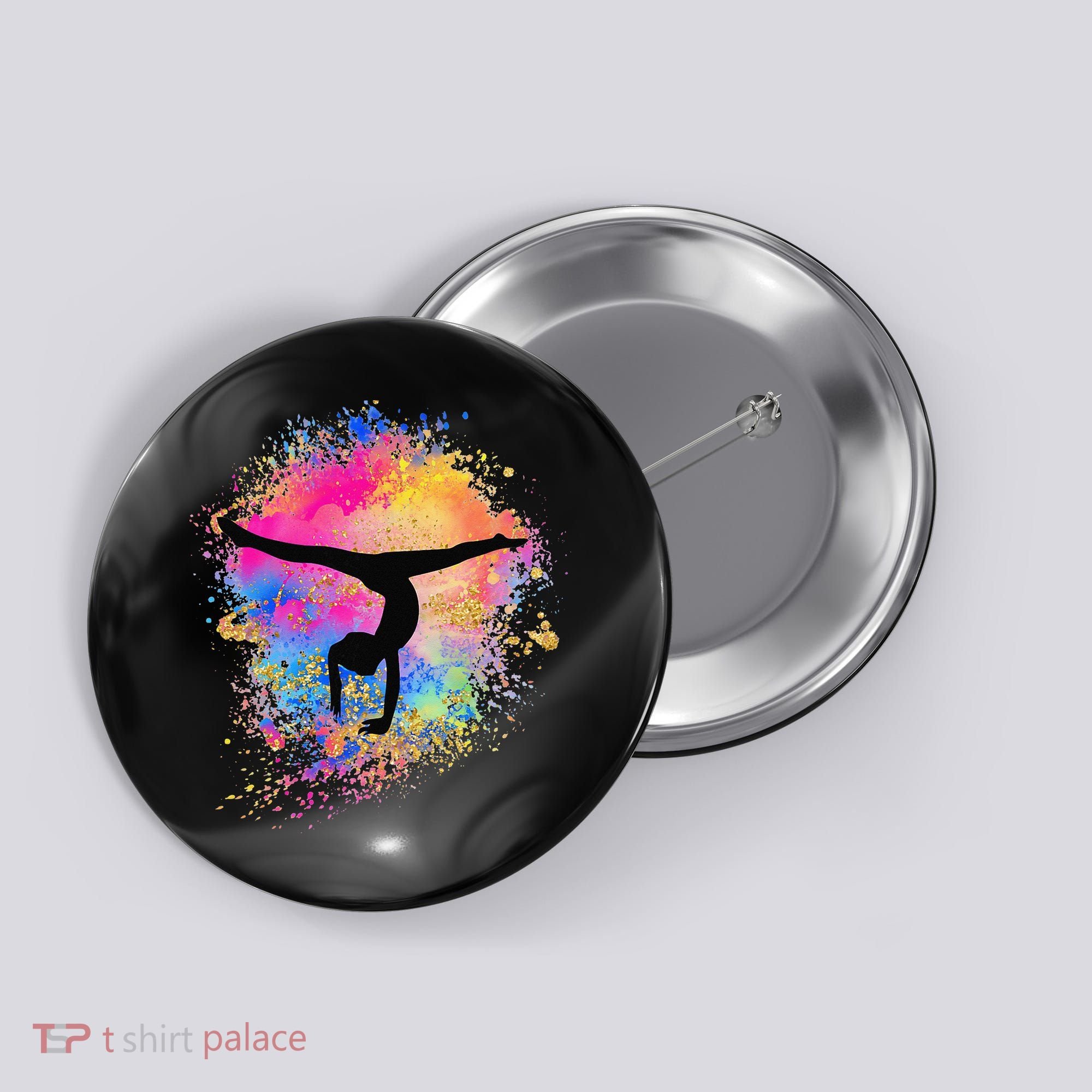 Rainbow Gymnastics Female Gymnast Silhouette HandStand Button
