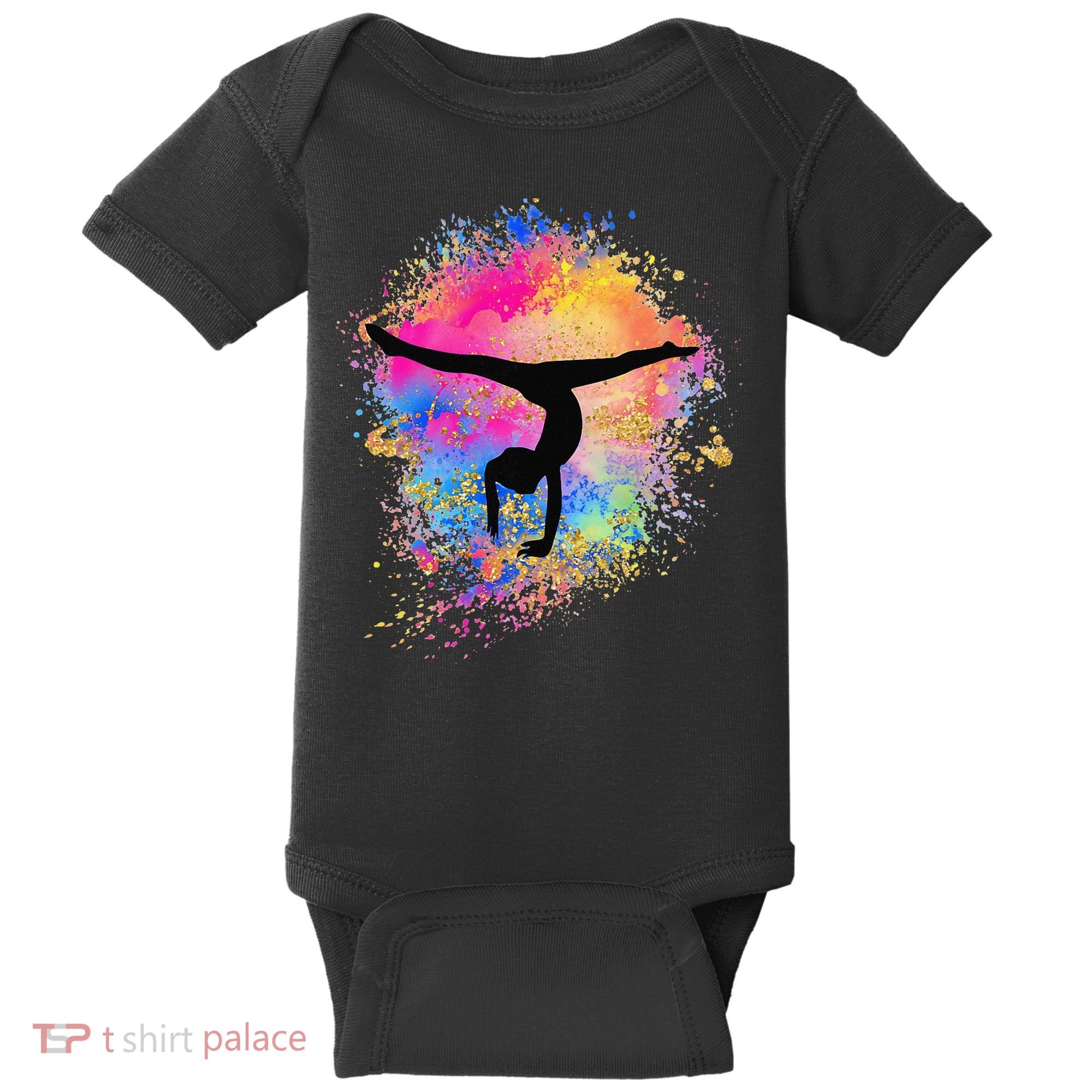 Rainbow Gymnastics Female Gymnast Silhouette HandStand Baby Bodysuit