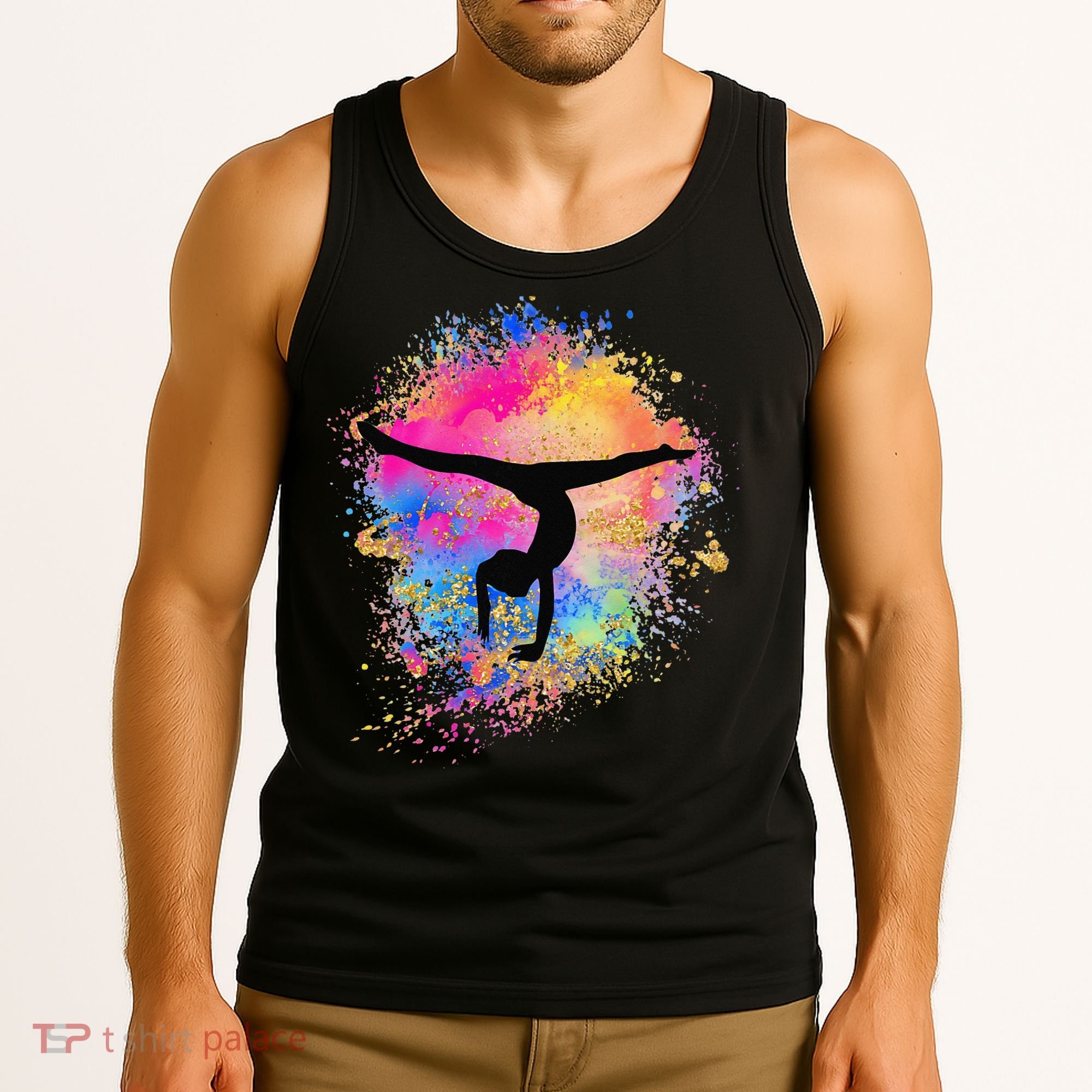 Rainbow Gymnastics Female Gymnast Silhouette HandStand Tank Top