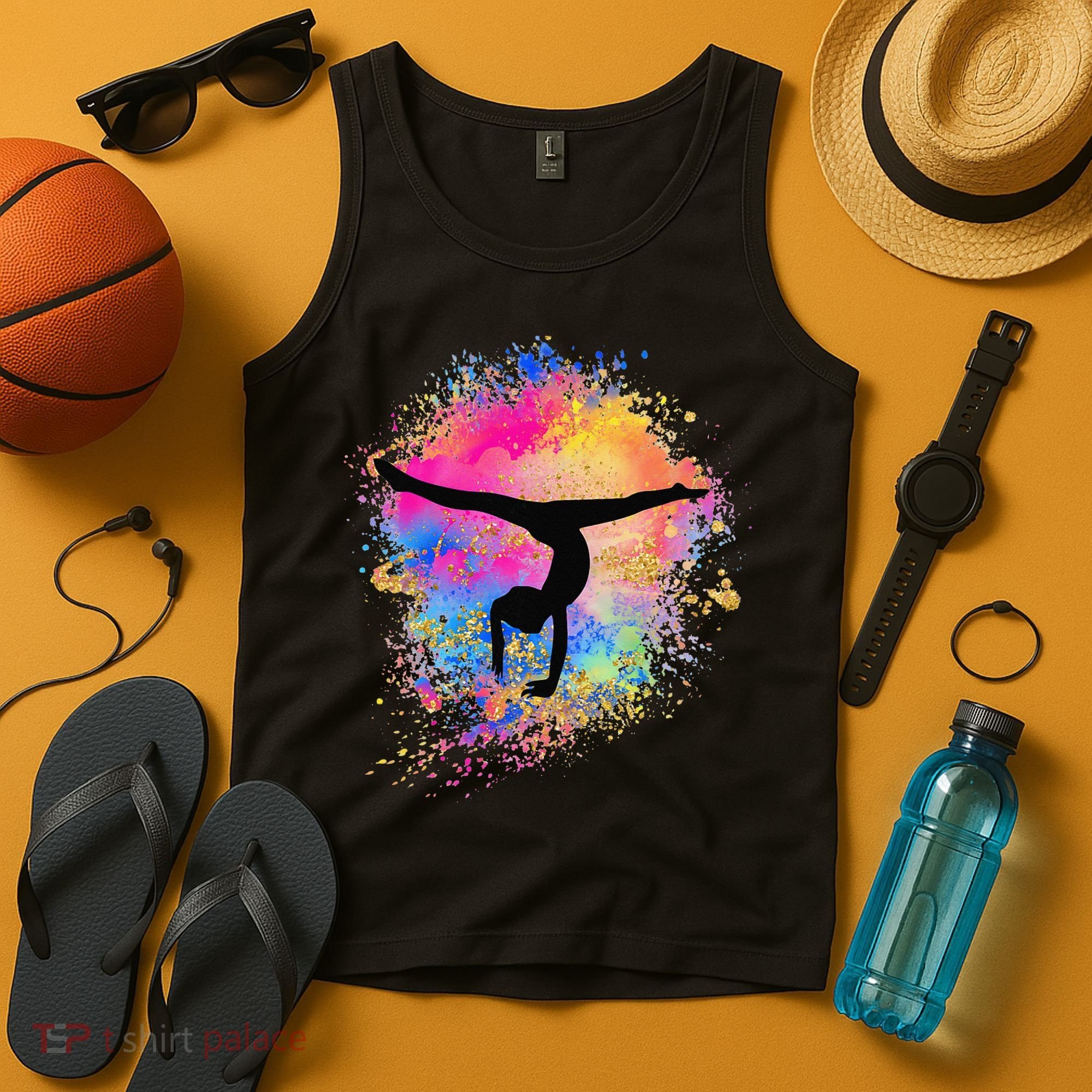 Rainbow Gymnastics Female Gymnast Silhouette HandStand Tank Top