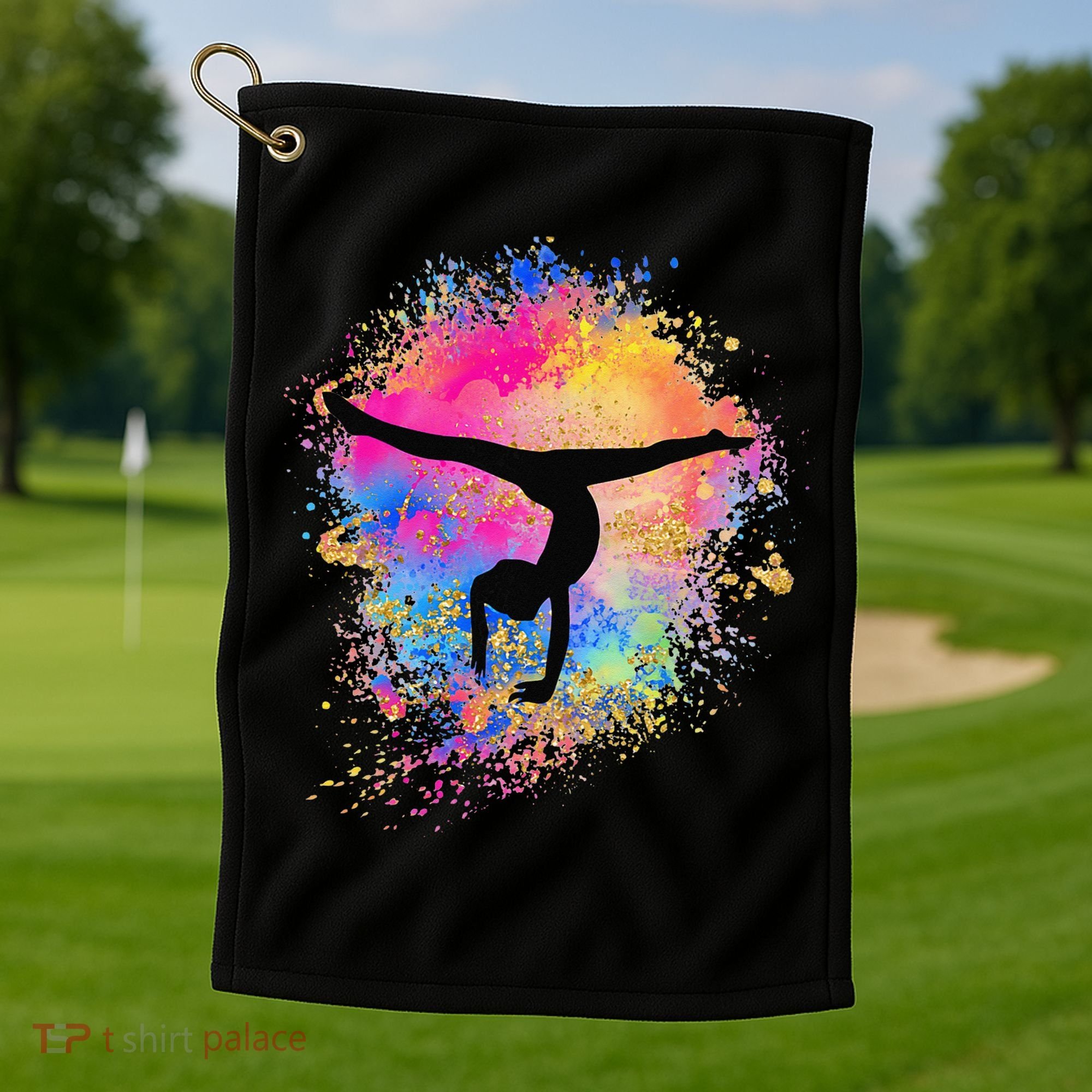 Rainbow Gymnastics Female Gymnast Silhouette HandStand Golf Towel