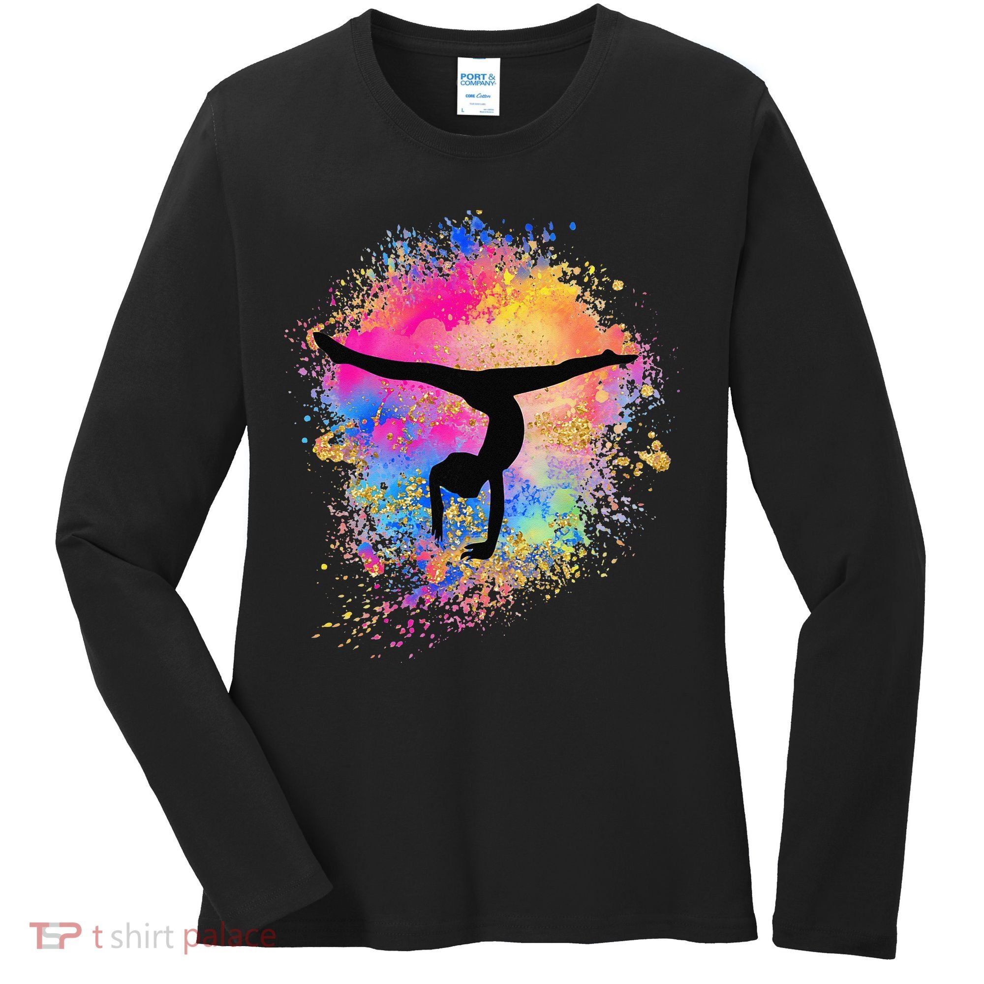 Rainbow Gymnastics Female Gymnast Silhouette HandStand Women's Long Sleeve Shirt