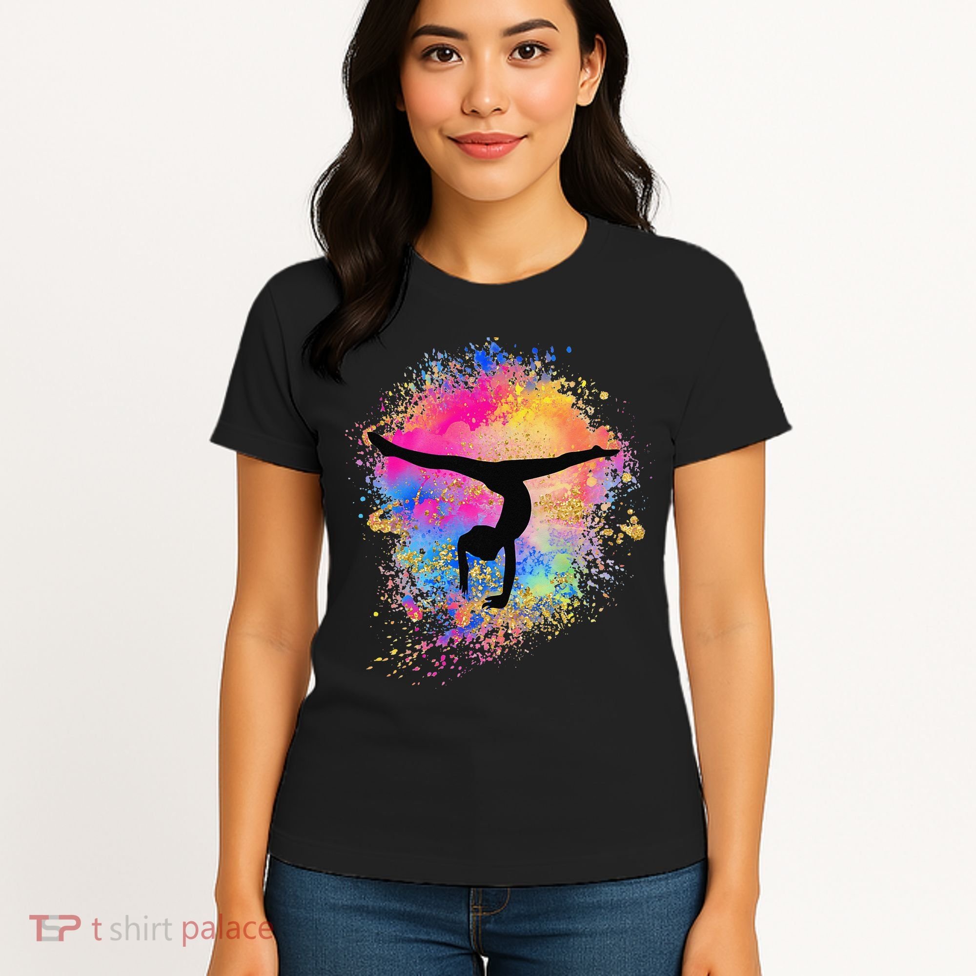Rainbow Gymnastics Female Gymnast Silhouette HandStand Women's T-Shirt