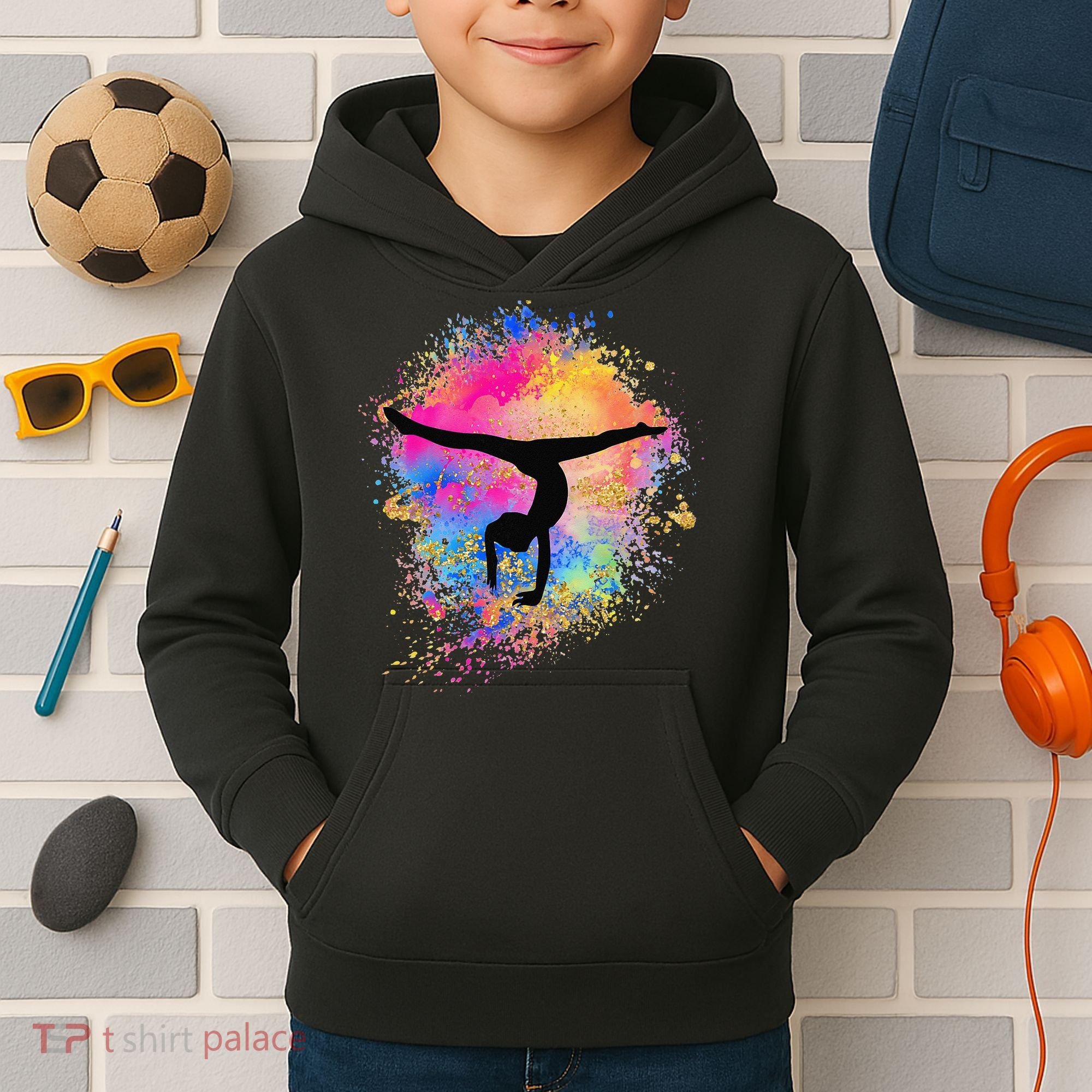 Rainbow Gymnastics Female Gymnast Silhouette HandStand Kids Hoodie