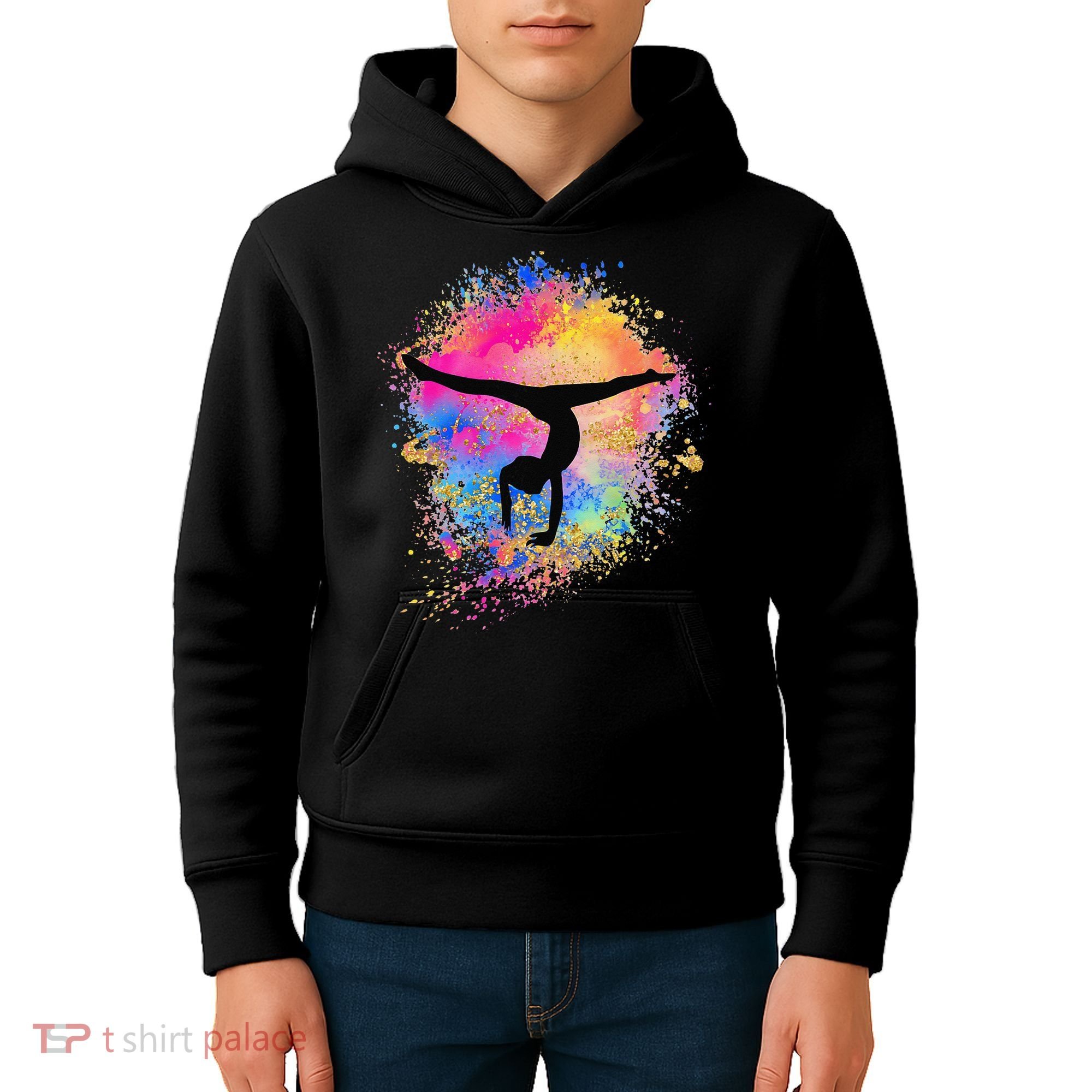 Rainbow Gymnastics Female Gymnast Silhouette HandStand Kids Hoodie