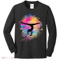 Rainbow Gymnastics Female Gymnast Silhouette HandStand Kids Long Sleeve Shirt thumb 0