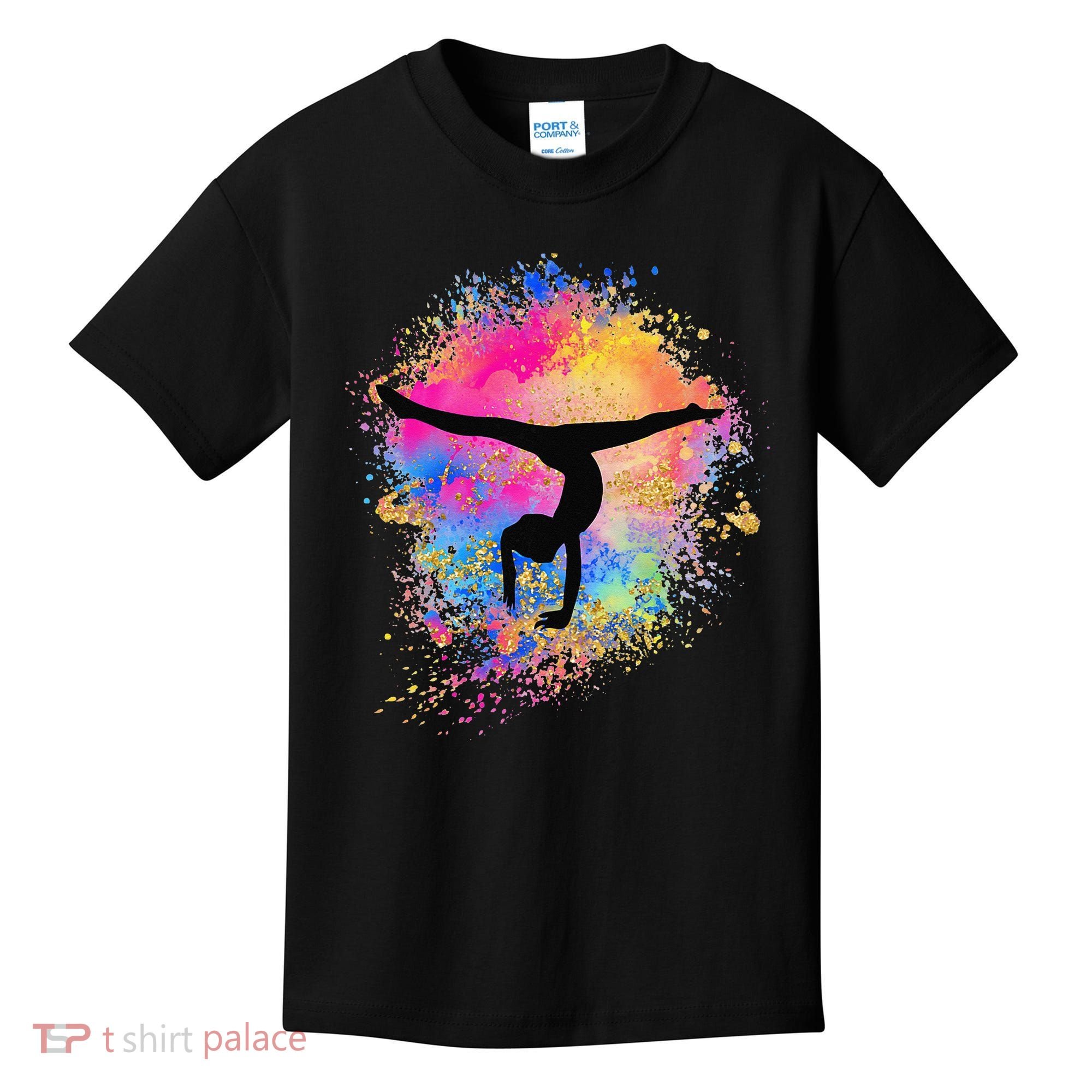 Rainbow Gymnastics Female Gymnast Silhouette HandStand Kids T-Shirt