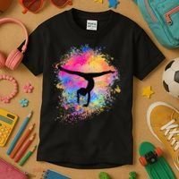 Rainbow Gymnastics Female Gymnast Silhouette HandStand Kids T-Shirt thumb 3