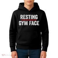 Resting Gym Face Funny Saying Workout Fitness Quotes Kids Hoodie thumb 4