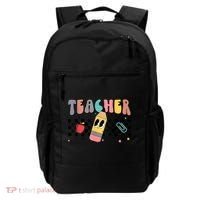 Retro Groovy Funny Math Teacher Happy 100 Days Of School Gift Backpack thumb 0