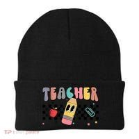 Retro Groovy Funny Math Teacher Happy 100 Days Of School Gift Beanie thumb 0