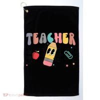 Retro Groovy Funny Math Teacher Happy 100 Days Of School Gift Golf Towel thumb 0