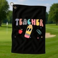 Retro Groovy Funny Math Teacher Happy 100 Days Of School Gift Golf Towel thumb 1