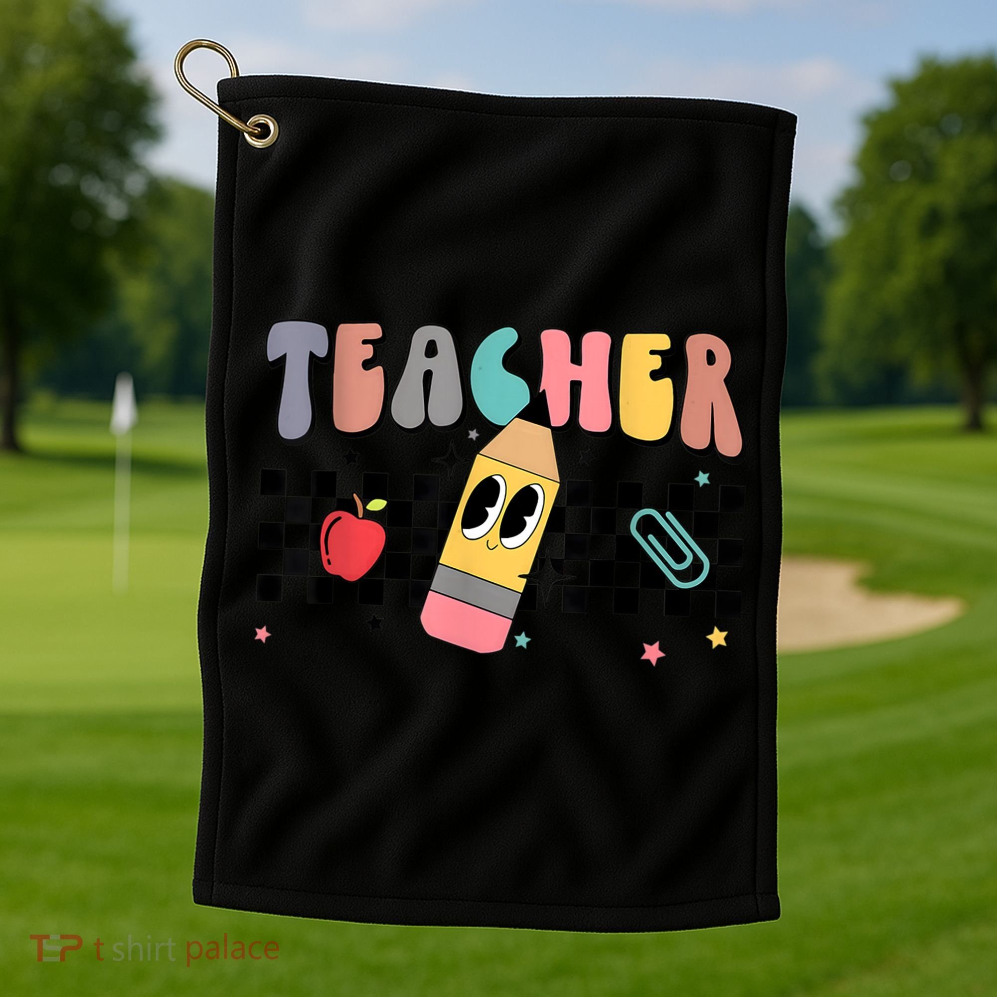 Retro Groovy Funny Math Teacher Happy 100 Days Of School Gift Golf Towel