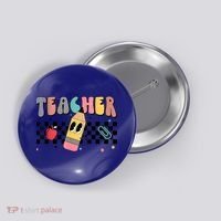 Retro Groovy Funny Math Teacher Happy 100 Days Of School Gift Button thumb 0