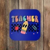Retro Groovy Funny Math Teacher Happy 100 Days Of School Gift Coaster thumb 0