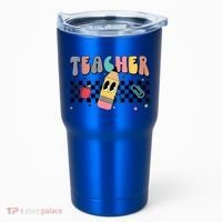 Retro Groovy Funny Math Teacher Happy 100 Days Of School Gift Tumbler thumb 0