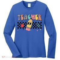 Retro Groovy Funny Math Teacher Happy 100 Days Of School Gift Women's Long Sleeve Shirt thumb 0