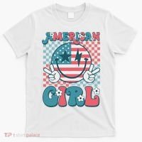 Retro Groovy Fourth 4th Of July Smile American Girl T-Shirt thumb 0