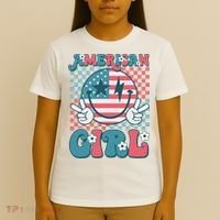 Retro Groovy Fourth 4th Of July Smile American Girl T-Shirt thumb 4