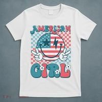 Retro Groovy Fourth 4th Of July Smile American Girl T-Shirt thumb 5