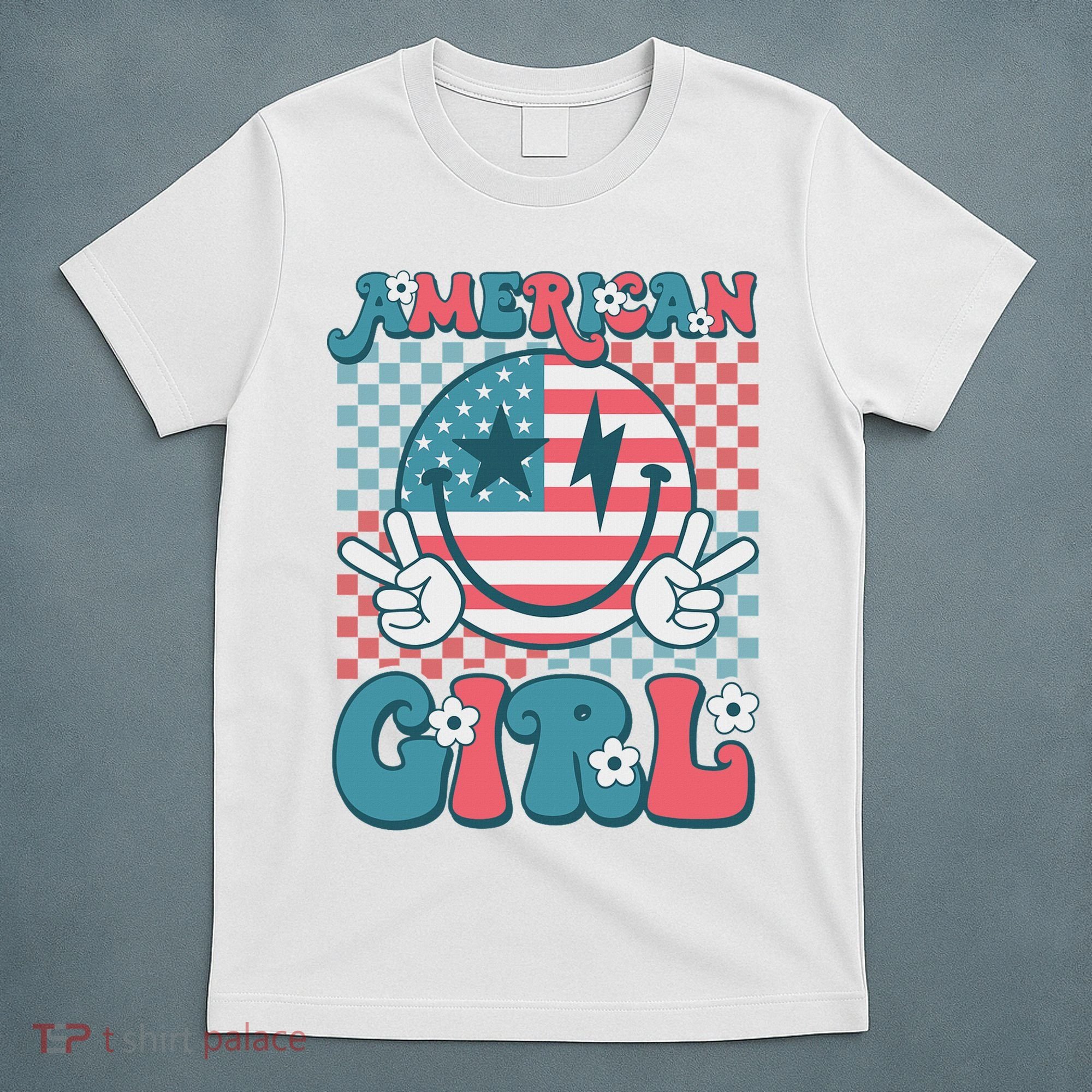 Retro Groovy Fourth 4th Of July Smile American Girl T-Shirt
