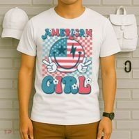 Retro Groovy Fourth 4th Of July Smile American Girl T-Shirt thumb 6