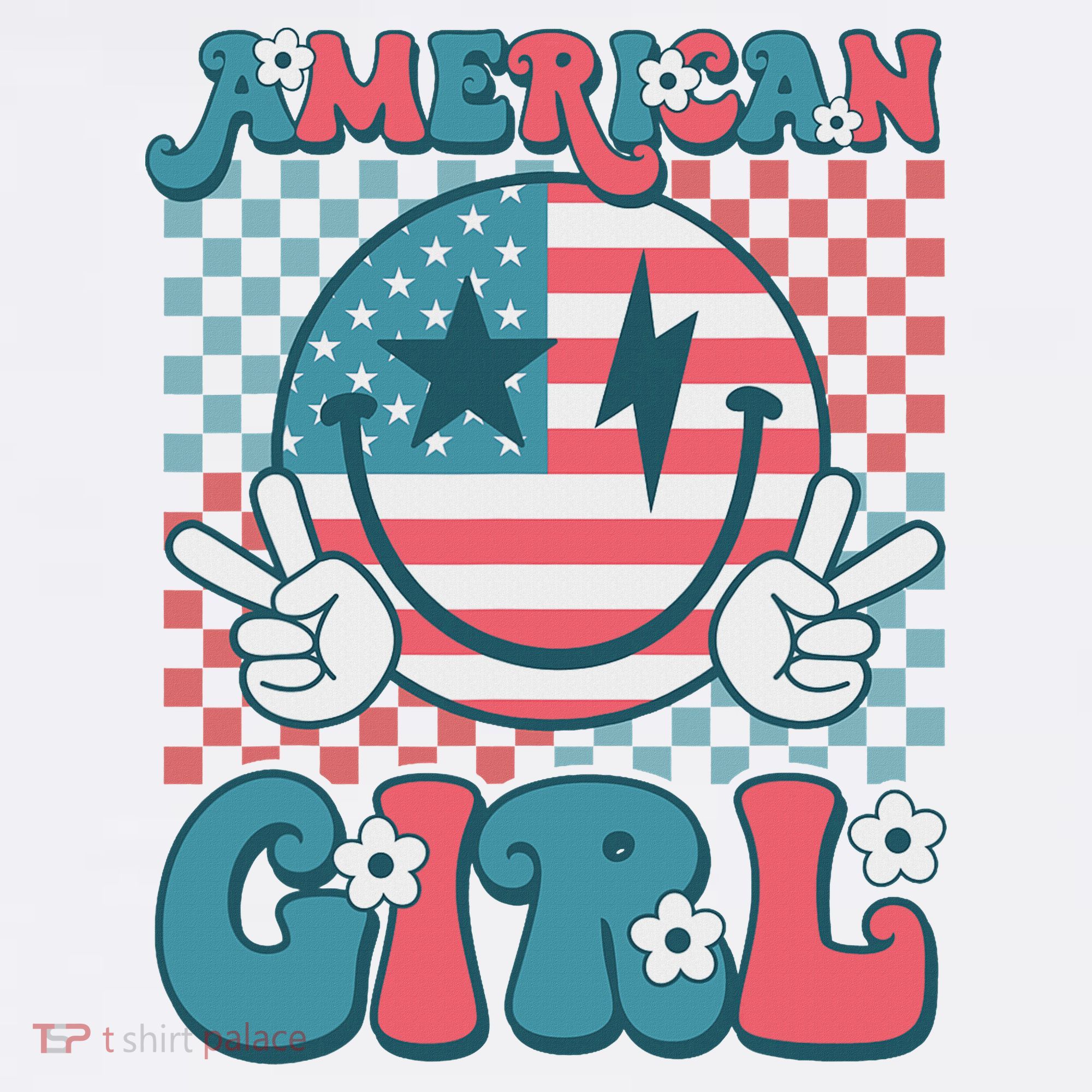 Retro Groovy Fourth 4th Of July Smile American Girl T-Shirt