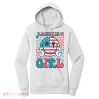 Retro Groovy Fourth 4th Of July Smile American Girl Women's Hoodie thumb 0