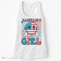 Retro Groovy Fourth 4th Of July Smile American Girl Women's Tank Top thumb 0