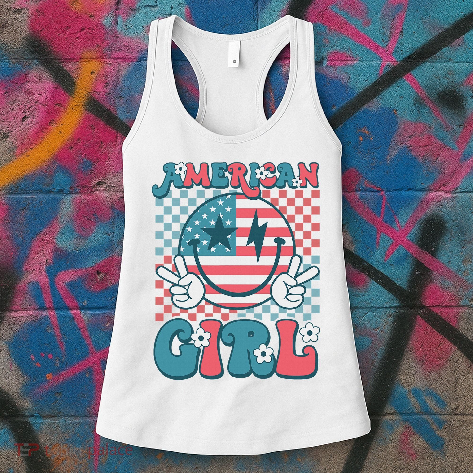 Retro Groovy Fourth 4th Of July Smile American Girl Women's Tank Top