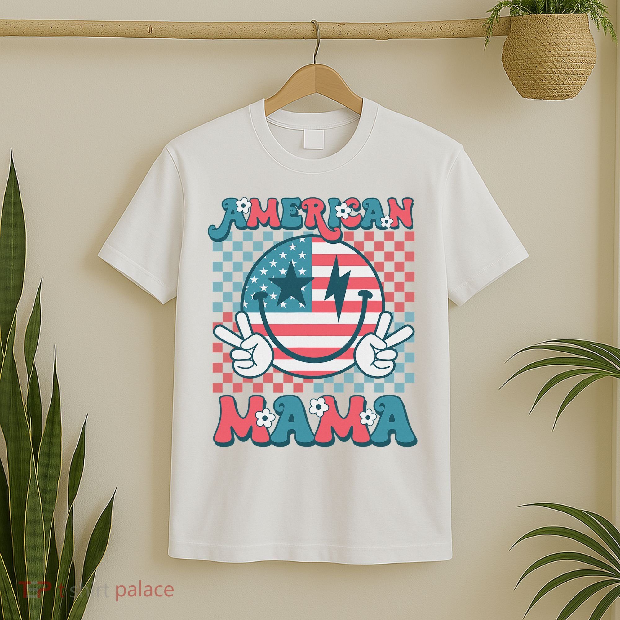 Retro Groovy Fourth 4th Of July Smile For Mom American Mama T-Shirt
