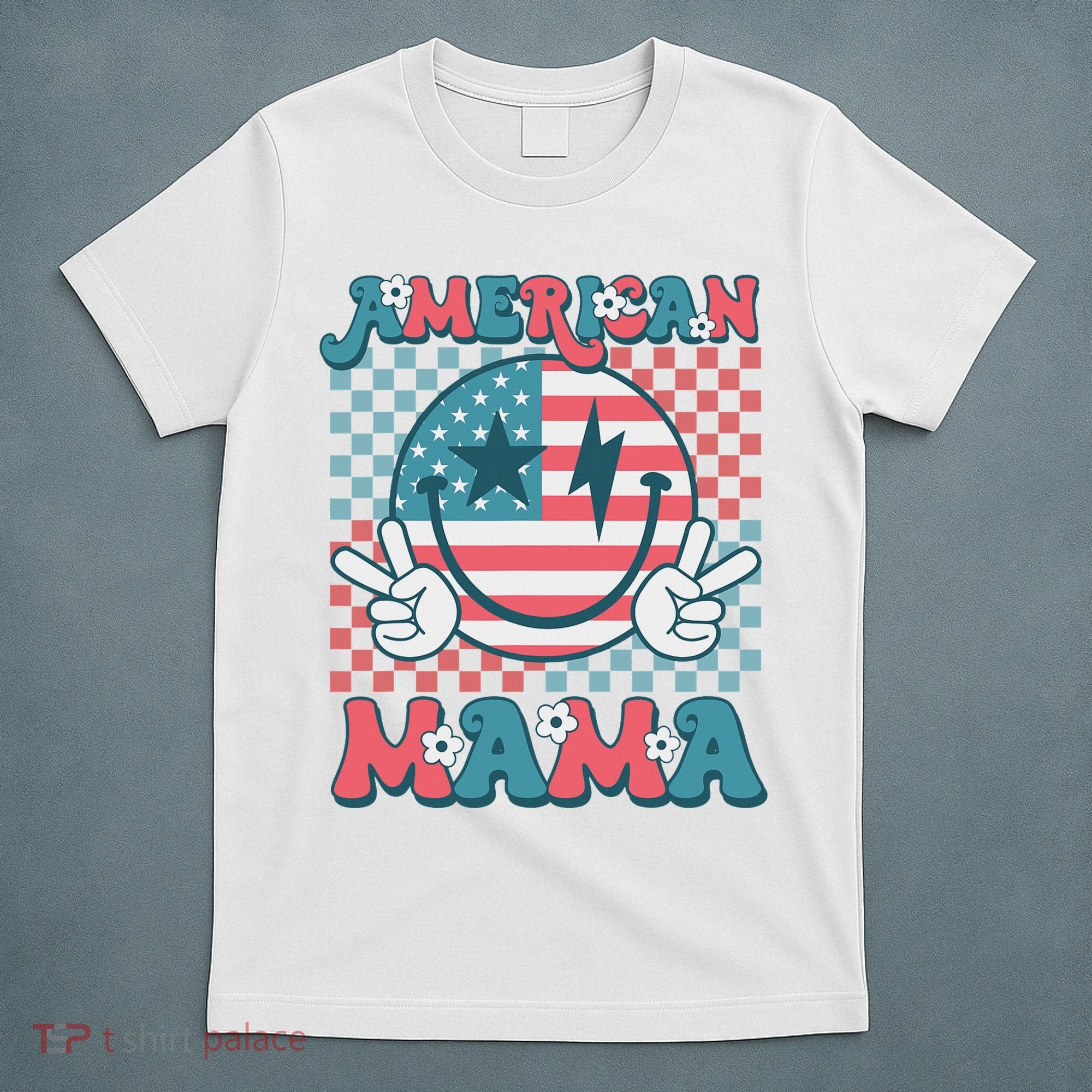 Retro Groovy Fourth 4th Of July Smile For Mom American Mama T-Shirt