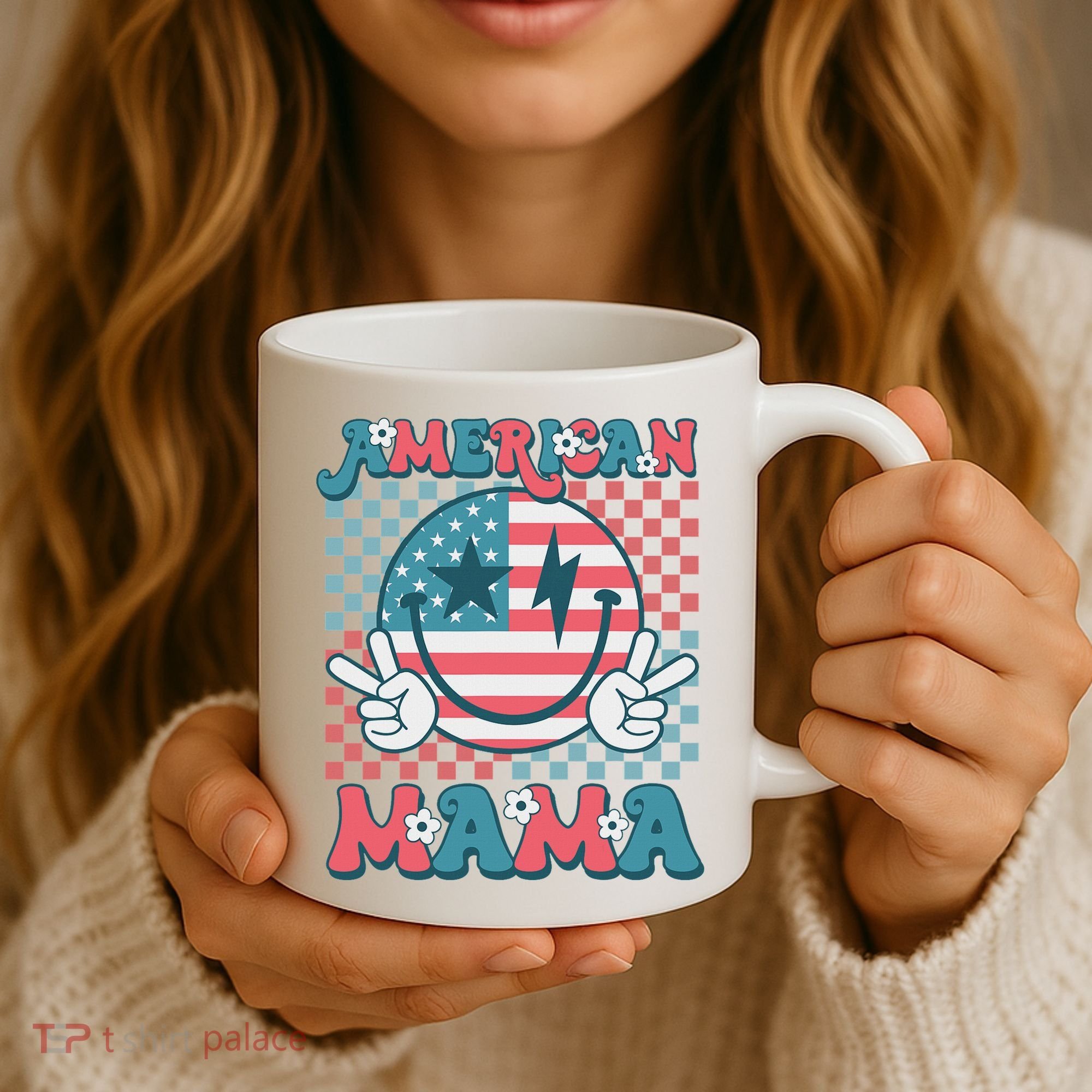 Retro Groovy Fourth 4th Of July Smile For Mom American Mama Coffee Mug