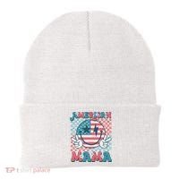 Retro Groovy Fourth 4th Of July Smile For Mom American Mama Beanie thumb 0