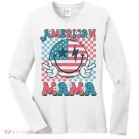 Retro Groovy Fourth 4th Of July Smile For Mom American Mama Women's Long Sleeve Shirt thumb 0