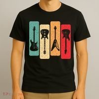 Retro Guitars Guitarist Electric Bass Guitar Rock Music T-Shirt thumb 3