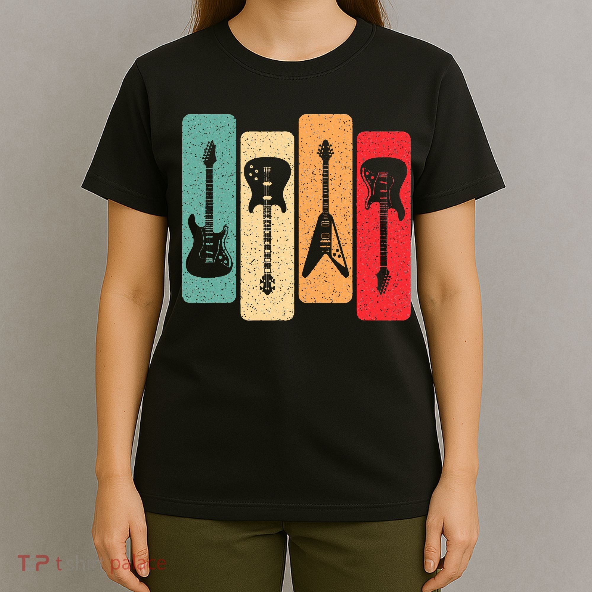 Retro Guitars Guitarist Electric Bass Guitar Rock Music T-Shirt