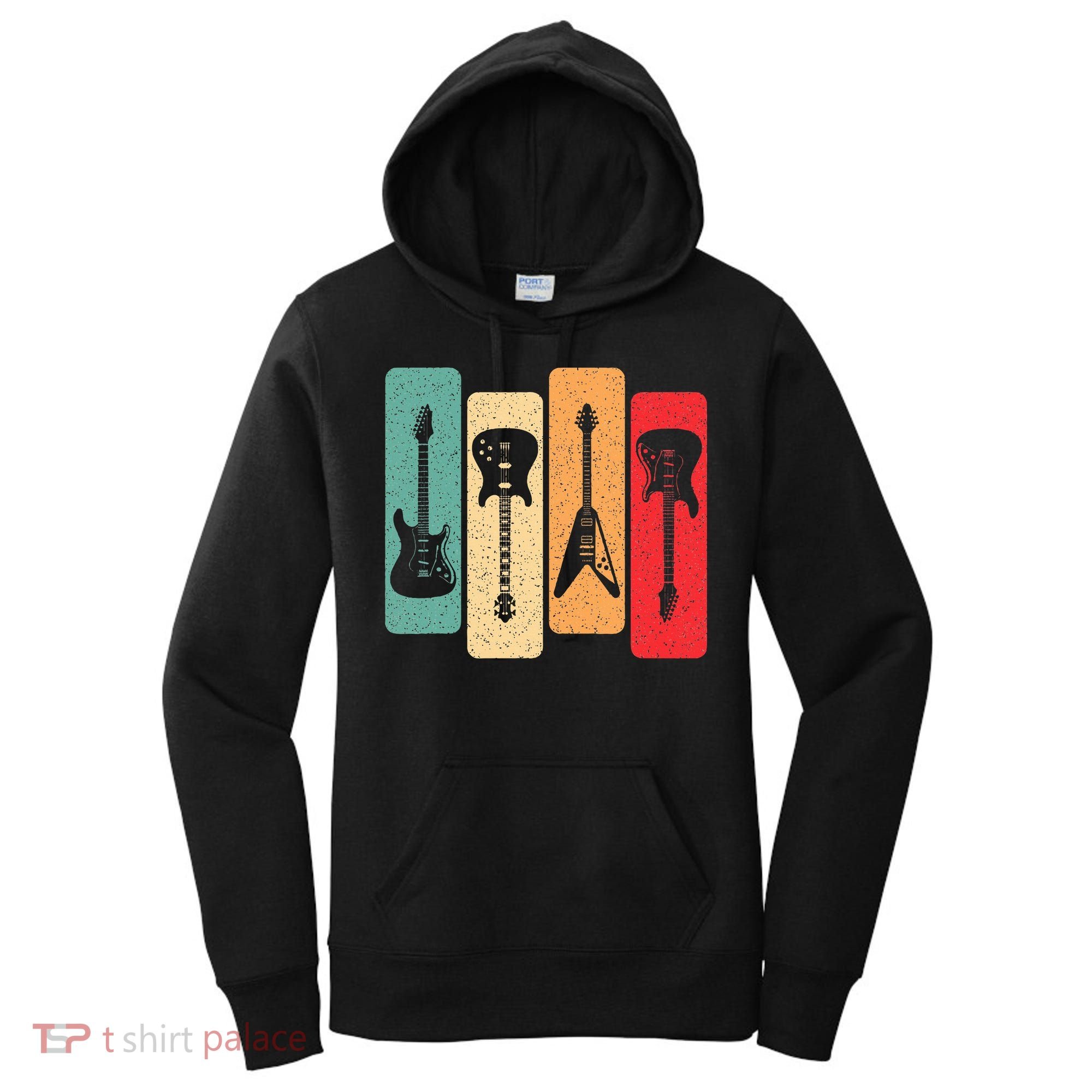 Retro Guitars Guitarist Electric Bass Guitar Rock Music Women's Hoodie