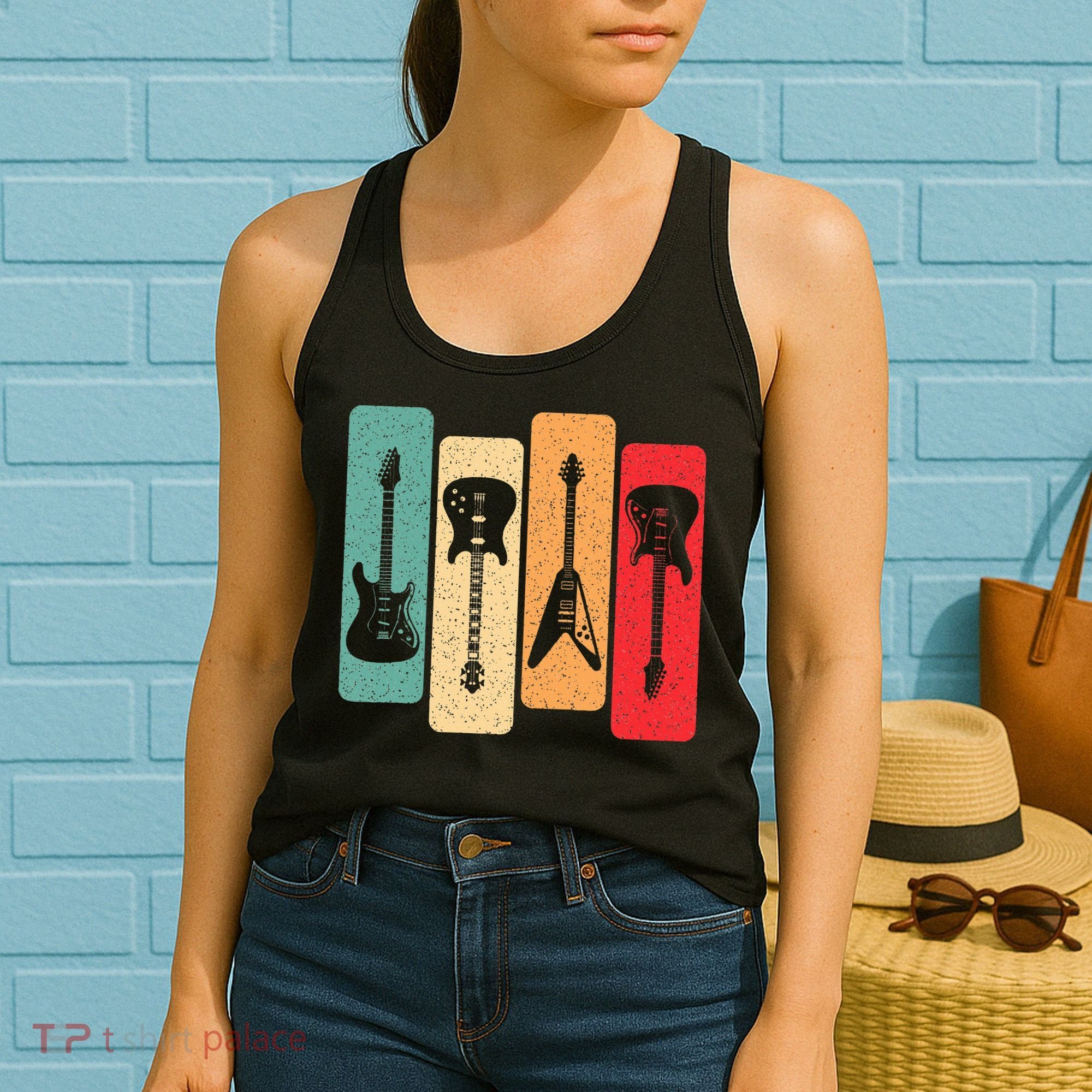 Retro Guitars Guitarist Electric Bass Guitar Rock Music Women's Tank Top