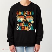 Retro Groovy Goodbye 9th Grade Graduation Hello Summer Funny Gift Women's Sweatshirt thumb 0