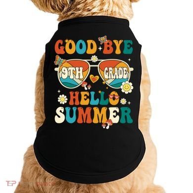 Retro Groovy Goodbye 9th Grade Graduation Hello Summer Funny Gift Doggie Tank