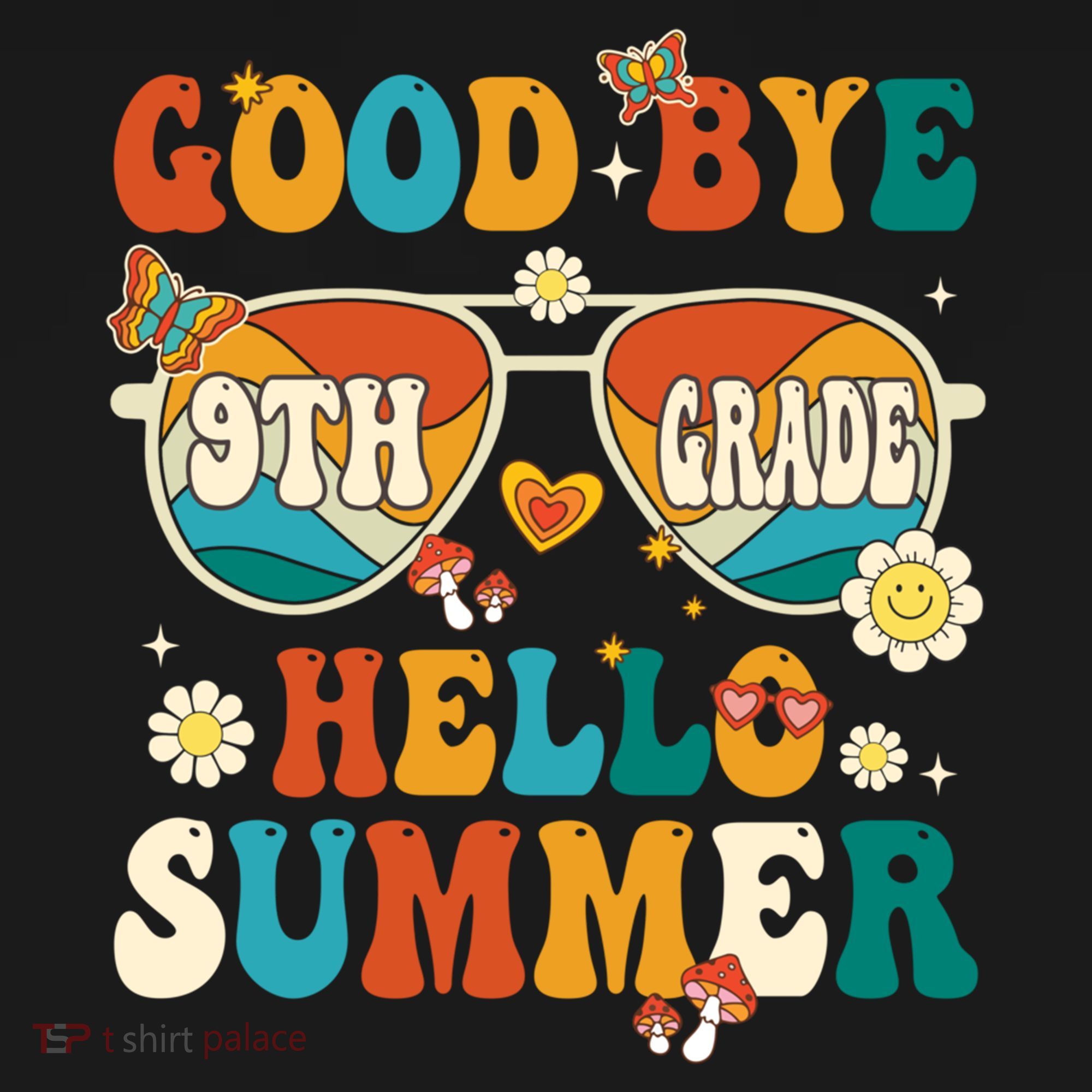 Retro Groovy Goodbye 9th Grade Graduation Hello Summer Funny Gift Bucket Hat