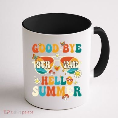 Retro Groovy Goodbye 9th Grade Graduation Hello Summer Funny Gift Coffee Mug back