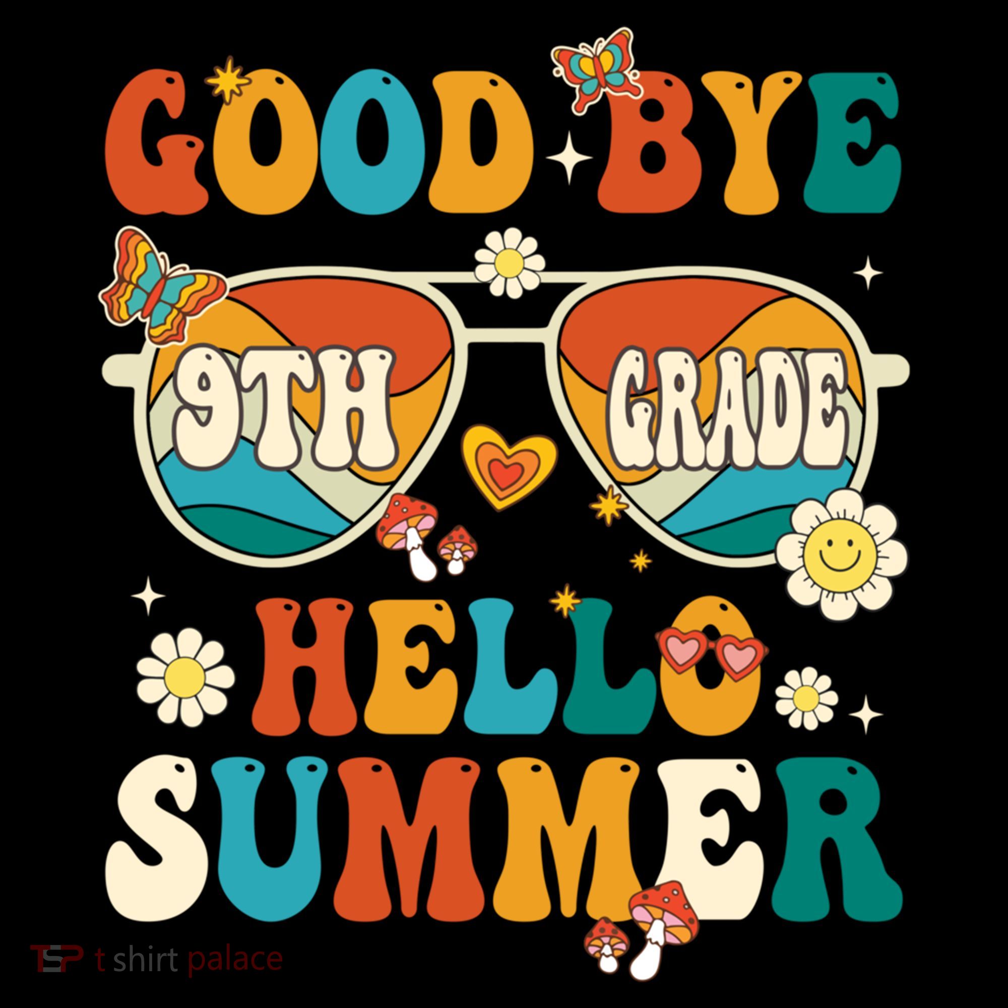Retro Groovy Goodbye 9th Grade Graduation Hello Summer Funny Gift Women's Hoodie