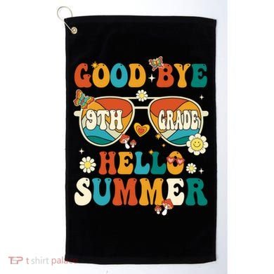 Retro Groovy Goodbye 9th Grade Graduation Hello Summer Funny Gift Golf Towel