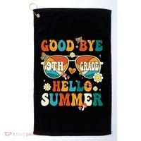 Retro Groovy Goodbye 9th Grade Graduation Hello Summer Funny Gift Golf Towel thumb 0