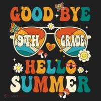 Retro Groovy Goodbye 9th Grade Graduation Hello Summer Funny Gift Golf Towel thumb 3